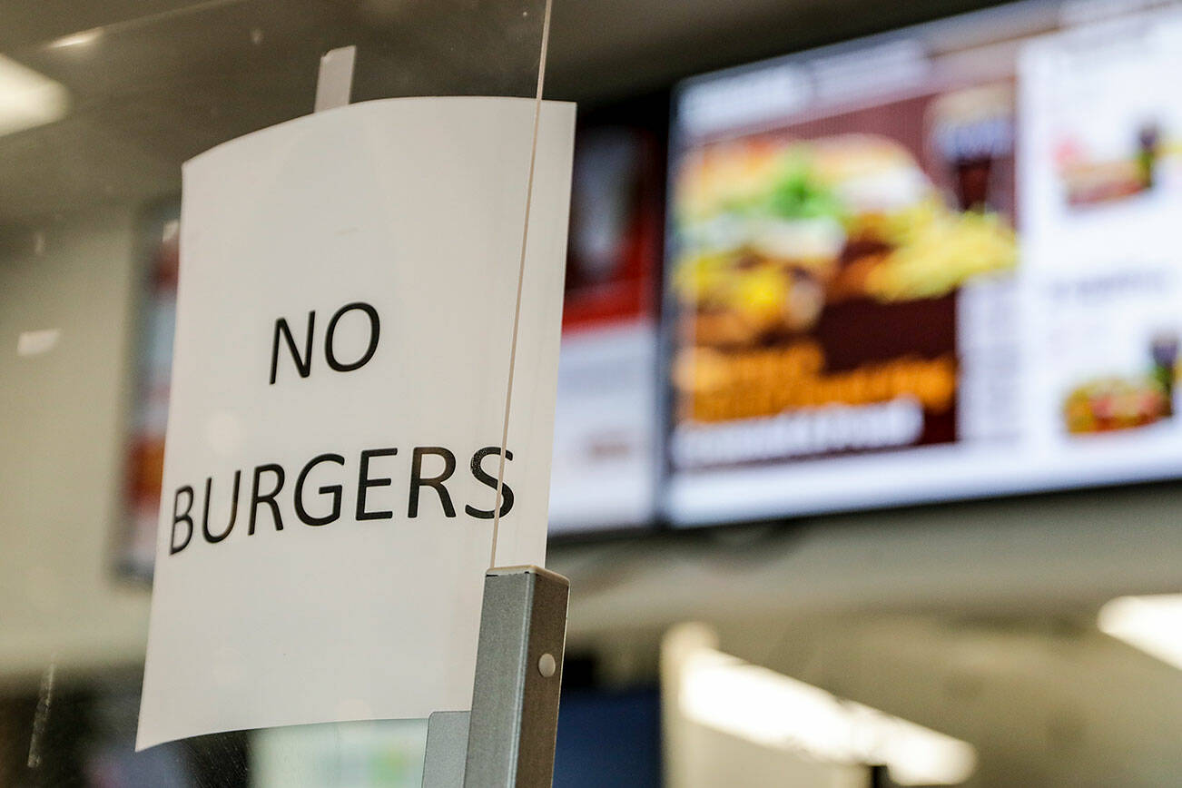 Burger King states “No Burgers” since a fire on May 1 in Everett, Washington on June 16, 2022.  (Kevin Clark / The Herald)