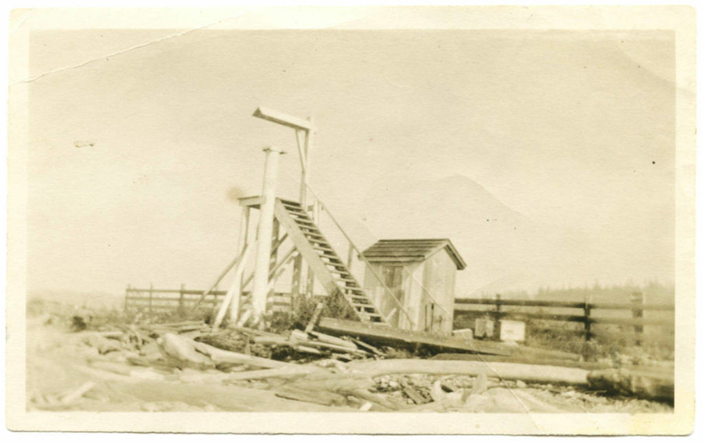 An early lighthouse at Bush Point. An oil lamp had to be hung each evening. (Washington State Library)

