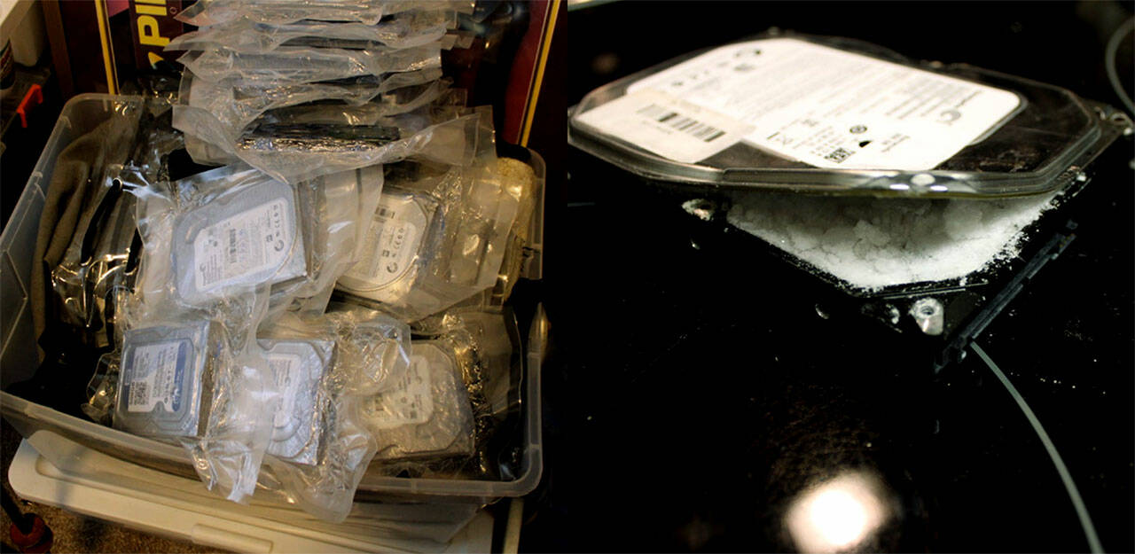 Federal agents recovered meth hidden in hollowed out hard drives during a search of Ryan Kane’s apartment in Bothell. (U.S. Attorney’s Office)