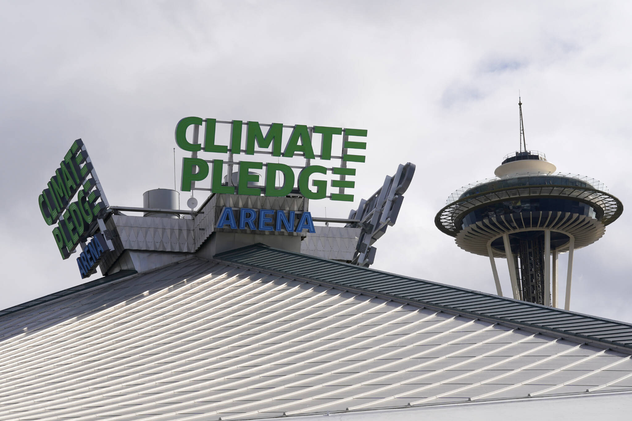 Climate Pledge Arena in Seattle will host an NBA preseason game between the Portland Trail Blazers and Los Angeles Clippers this fall. (AP Photo/Ted S. Warren)