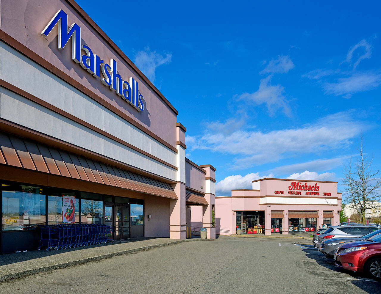 The Alderwood Towne Center, a 105,000 square-foot strip mall, located at 3105-3225 Alderwood Mall Blvd. The mall, which has been sold, is home to 20 businesses, including anchor tenants Marshalls and Michaels. (CBRE Group)