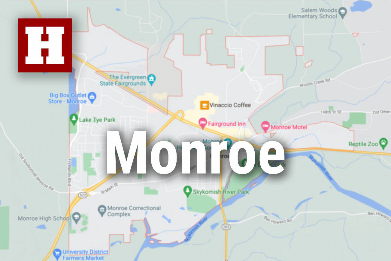 Logo for news use featuring the municipality of Monroe in Snohomish County, Washington. 220118