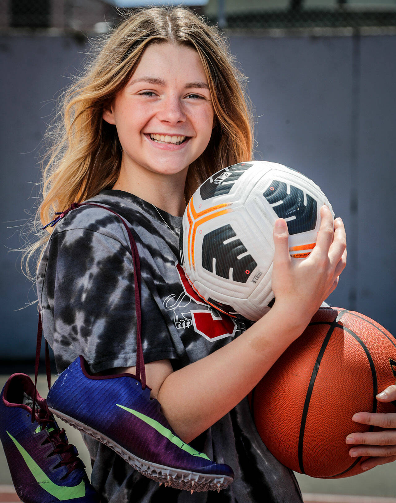 Snohomish senior Cheyenne Rodgers is The Herald’s 2021-22 Girls High School Athlete of the Year. The three-sport standout played key roles in the state success of the Panthers’ girls soccer, basketball and track relay teams. (Kevin Clark / The Herald)