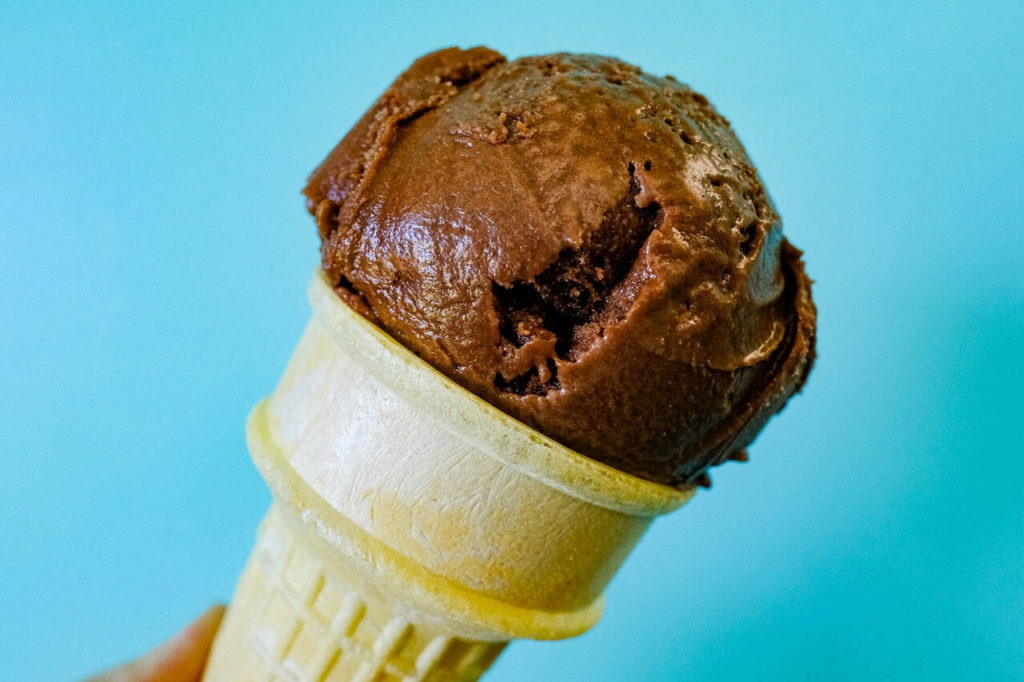 Bliss Small Batch Creamery has several vegan ice creams, including fudgy brownie, an intensely chocolatey treat with a smooth, creamy mouthfeel. (Taylor Goebel / The Herald)
