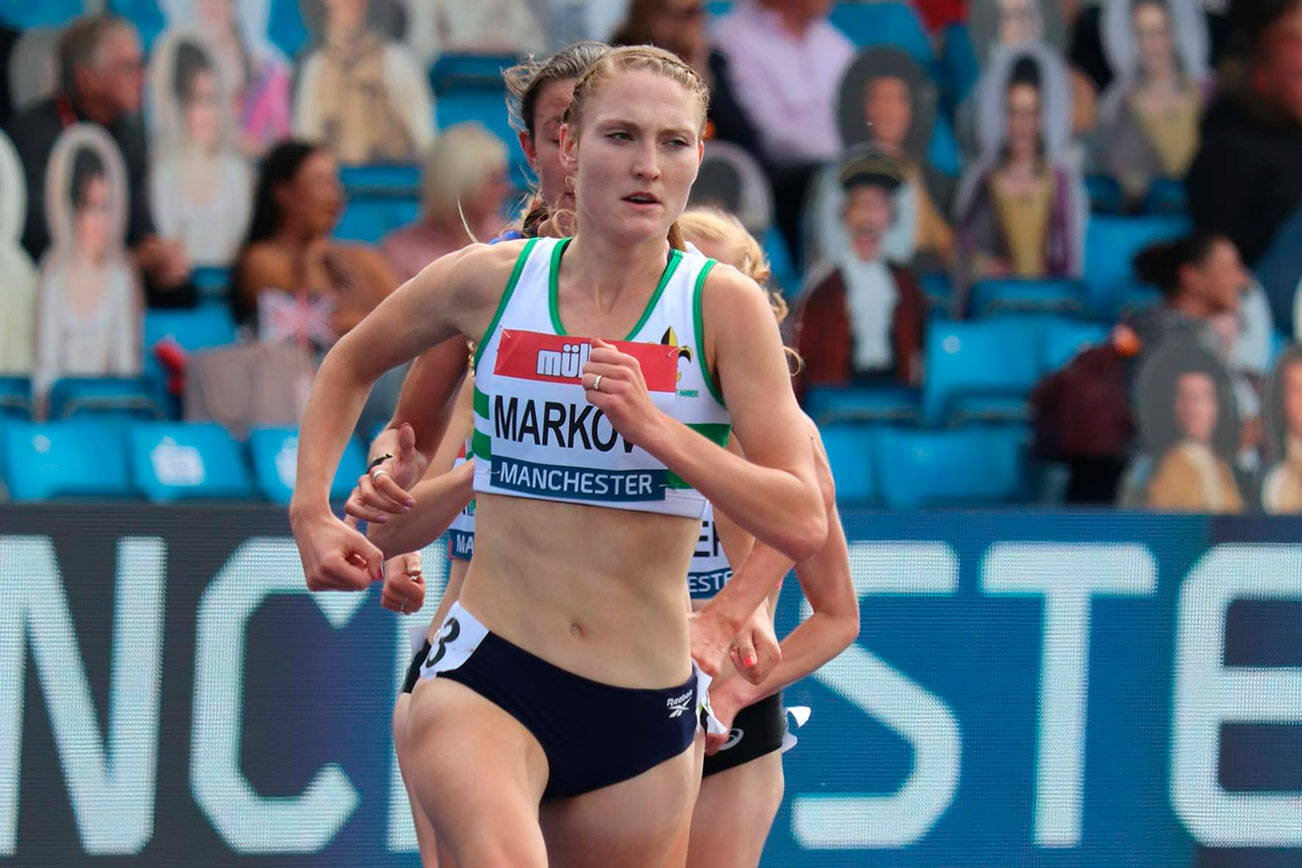 Great Britain's Amy-Eloise Markovc, a Glacier Peak High School graduate, competes at the British Championships on June 27 in Manchester, England. (Photo by James Rhodes)