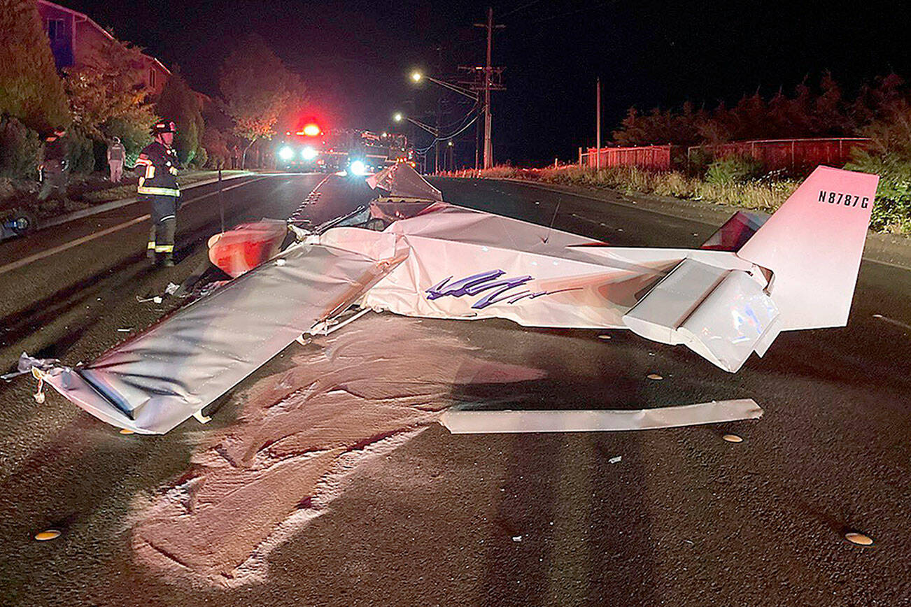 Two people had minor injuries Tuesday evening after an experimental plane they were in crashed on 228th Street SE near Canyon Park. (Snohomish Regional Fire and Rescue)