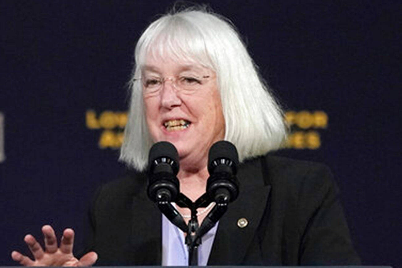 U.S. Sen. Patty Murray, D-Wash., speaks at an event with President Joe Biden on April 22, 2022, in Auburn, Wash., south of Seattle. Murray is being challenged by Tiffany Smiley, a Republican from Pasco, Wash., in the upcoming election. (AP Photo/Ted S. Warren)