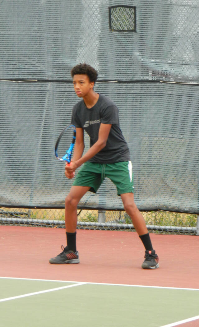 Edmonds-Woodway sophomore Steven Anderson plays during the Snohomish Summer Smash tennis tournament last week at Snohomish High School. (Photo courtesy of Kraig Norris)
