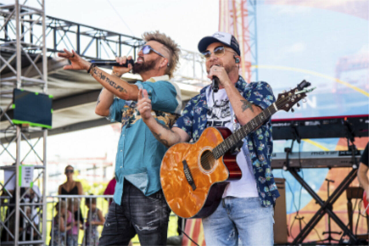 Preston Brust (left) and Chris Lucas of Locash are slated to perform July 30 at Angel of the Winds Casino’s Rivers Run Event Center. (Associated Press)