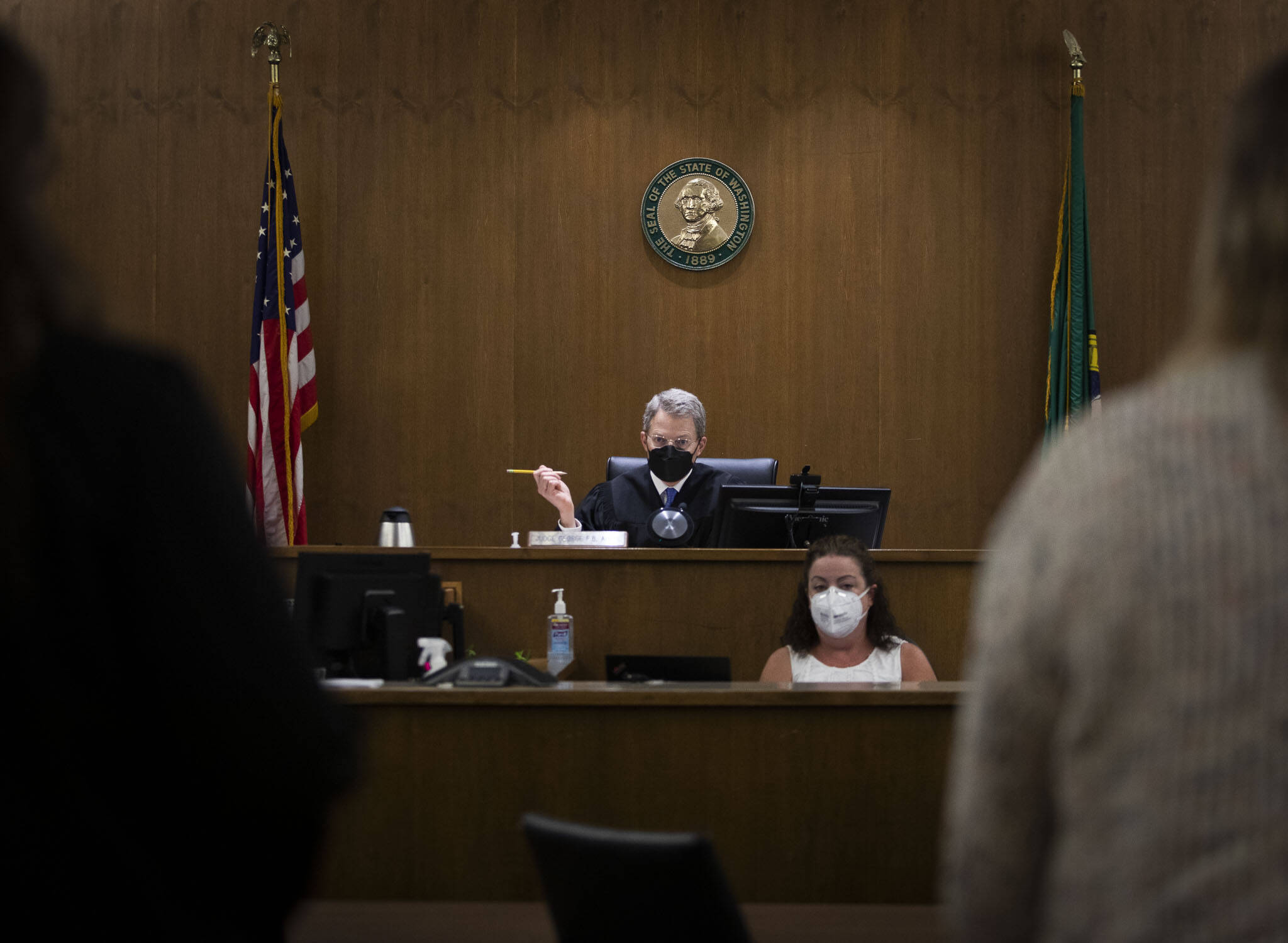 Superior Court Presiding Judge George Appel delegates cases during court at the Snohomish County Courthouse on Wednesday, in Everett. (Olivia Vanni / The Herald)