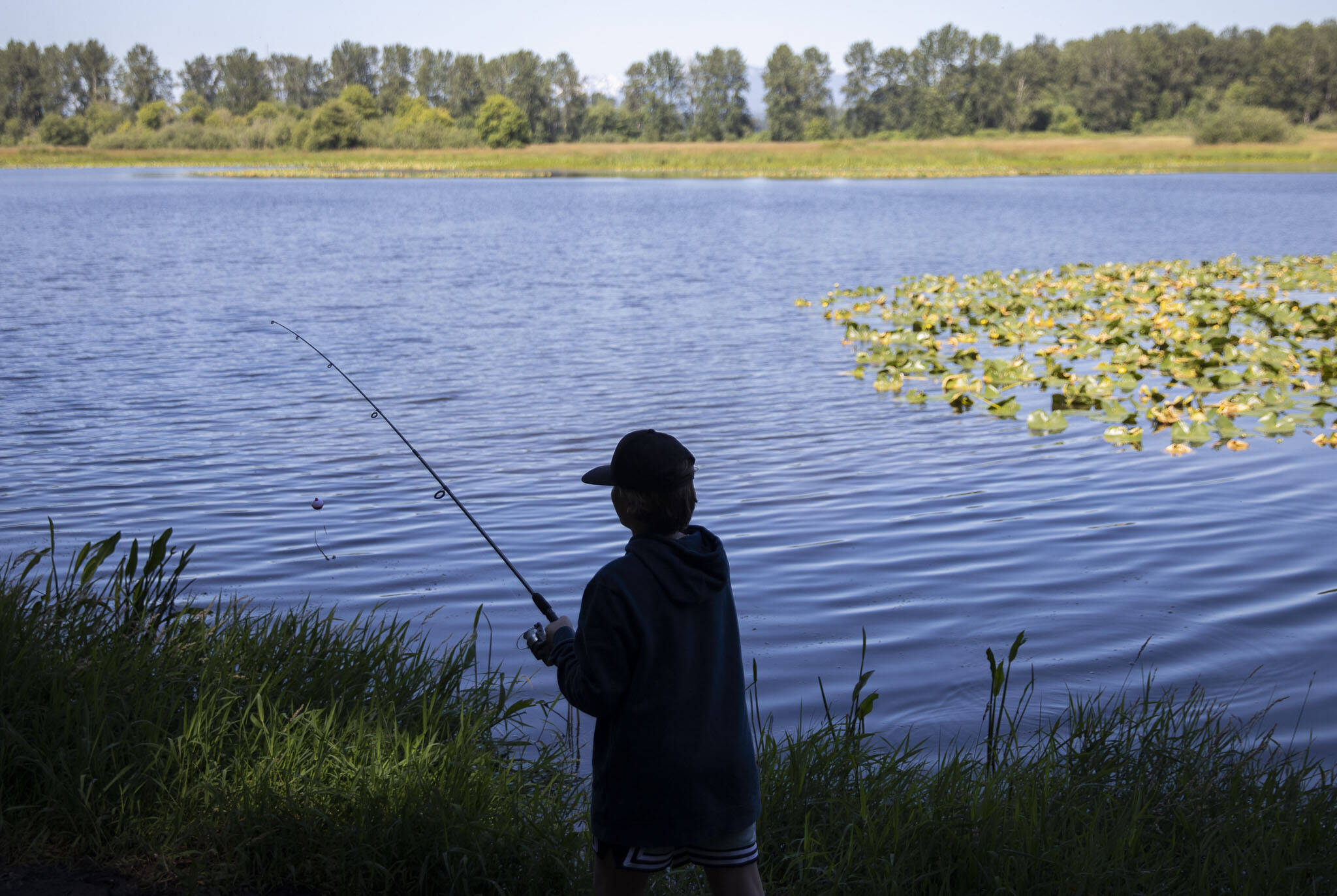An angler tries his luck at Shadow Lake in Lord Hill Regional Park. (Olivia Vanni / The Herald)
