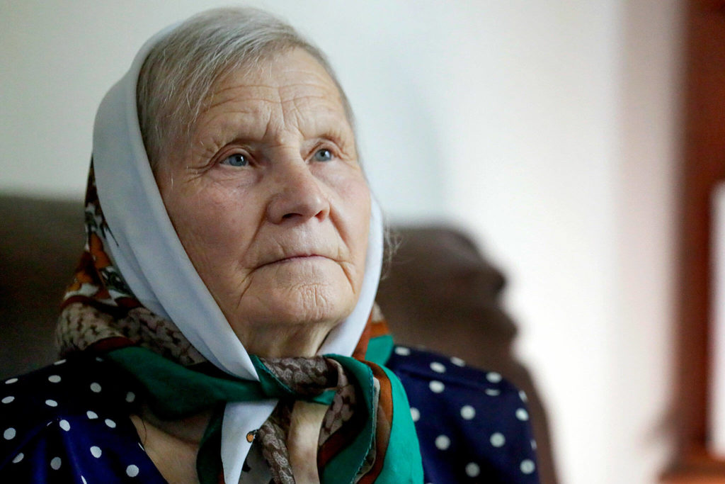 Alla Zhdanuk, recent refugee from Ukraine, at her new home in Snohomish on July 25. (Kevin Clark / The Herald)
