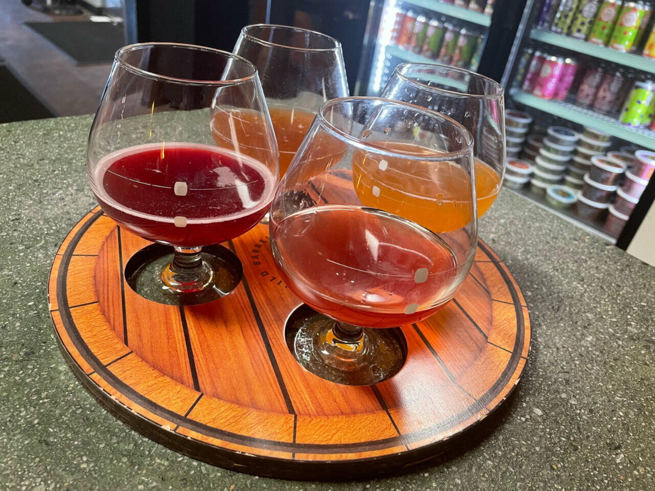 A sour tasting flight from Wild Barrel Brewing of San Marcos, California. (Aaron Swaney)