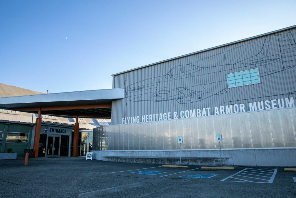 The Flying Heritage and Combat Armor Museum at Paine Field is seen on the evening of Wednesday, in Everett. (Ryan Berry / The Herald)
