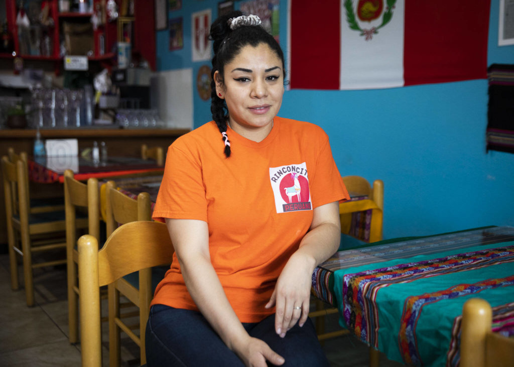 Co-owner Genesis Rojas at Rinconcito Peruano Restaurant on Saturday, in Lynnwood. She has owner the restaurant with her mother for 4 years. (Olivia Vanni / The Herald)
