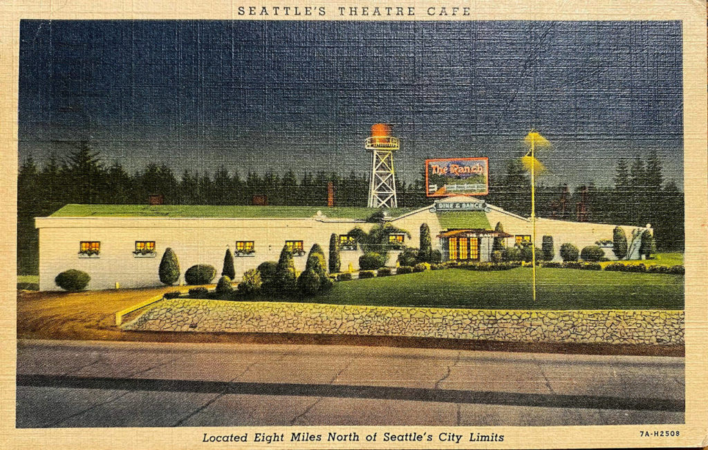This historic postcard depicts The Ranch, an Edmonds-area roadhouse opened by famed Seattle speakeasy owner Doc Hamilton. (Courtesy of Brad Holden)
