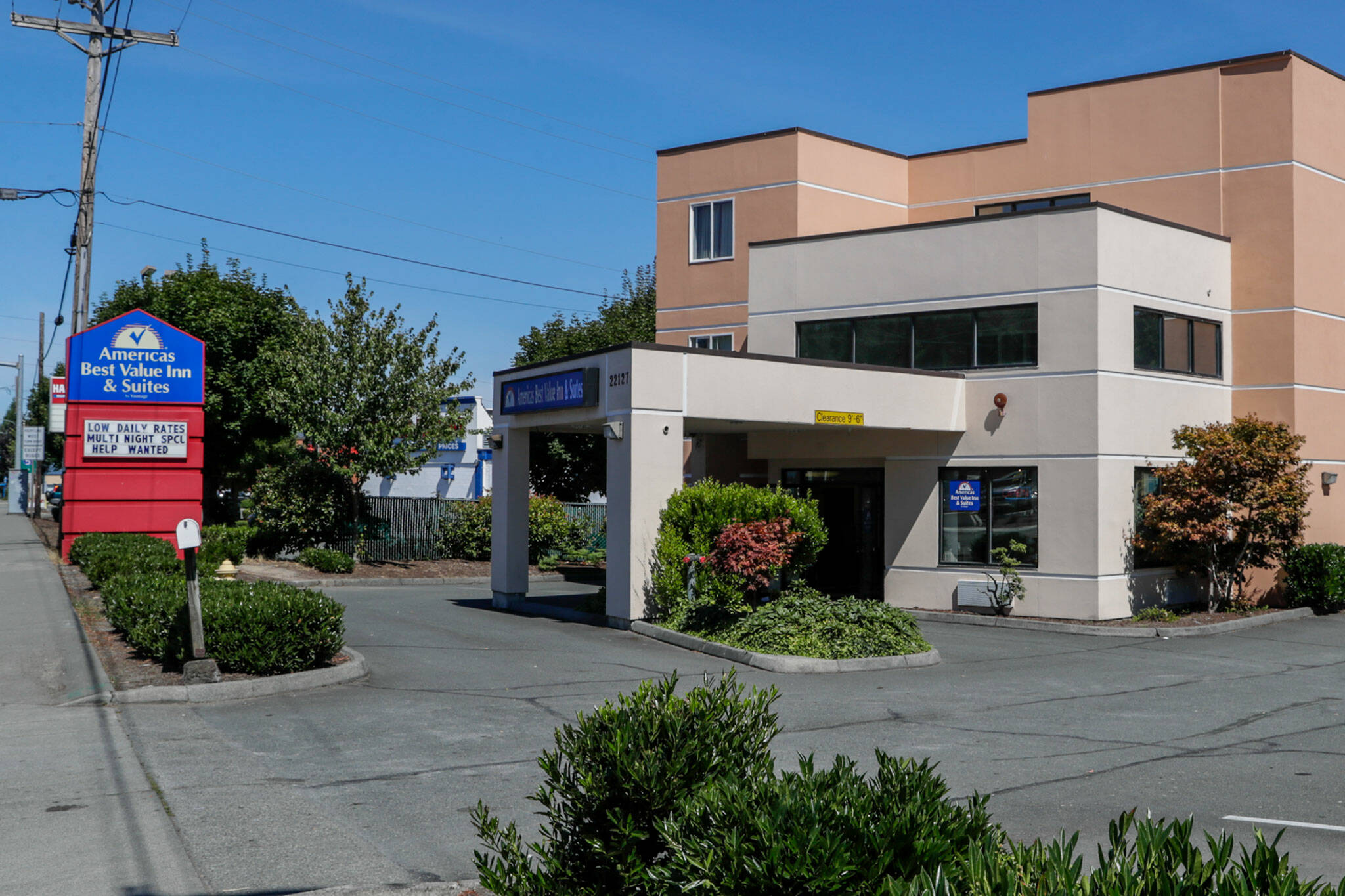 Snohomish County is considering buying the America’s Best Value Inn in Edmonds and converting it into shelter. (Kevin Clark / The Herald)