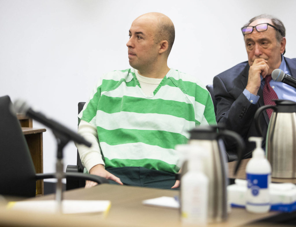 Daniel Rodrigues turns to address the family and friends of Daniel Brakke during his sentencing at the Snohomish County Courthouse on Wednesday, in Everett. (Olivia Vanni / The Herald)
