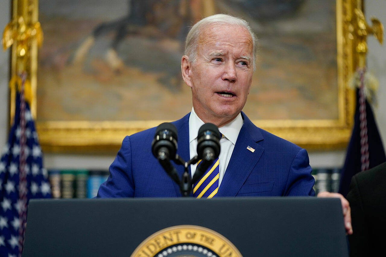 President Joe Biden speaks about student loan debt forgiveness in the Roosevelt Room of the White House on Wednesday, in Washington D.C. (AP Photo / Evan Vucci)