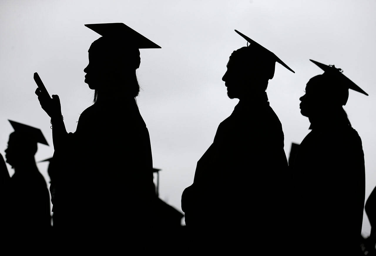 Graduates line up before the start of the Bergen Community College commencement at MetLife Stadium in East Rutherford, N.J. in May 2018.. (Seth Wenig / Associated Press file photo)