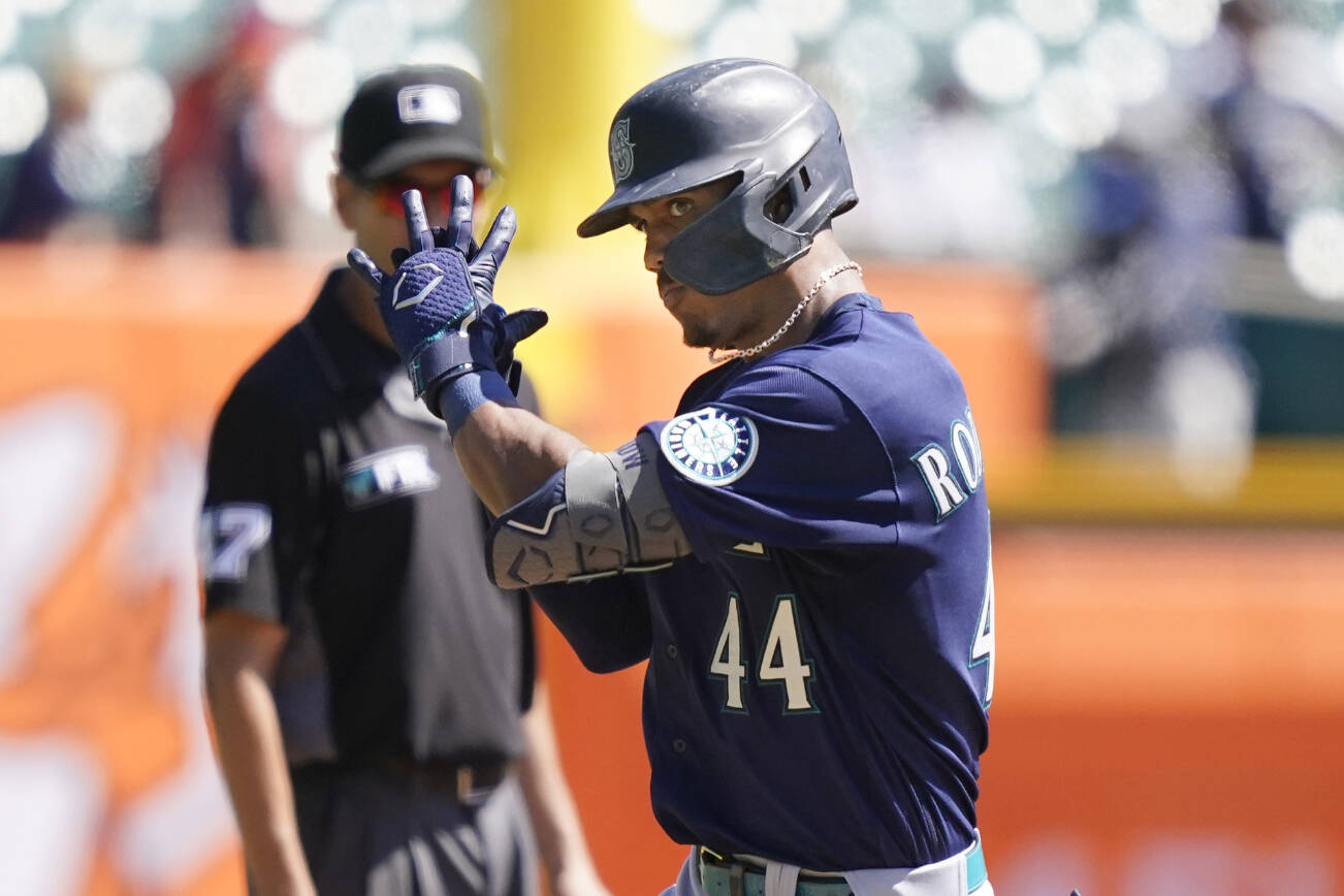 Seattle Mariners center fielder Julio Rodriguez rounds third base after a solo home run during the third inning of a baseball game against the Detroit Tigers, Thursday, Sept. 1, 2022, in Detroit. (AP Photo/Carlos Osorio)