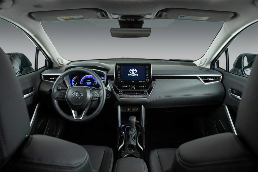 A touchscreen infotainment system in the 2022 Toyota Corolla Cross includes Android Auto, Apple CarPlay, and Alexa capability. (Toyota)
