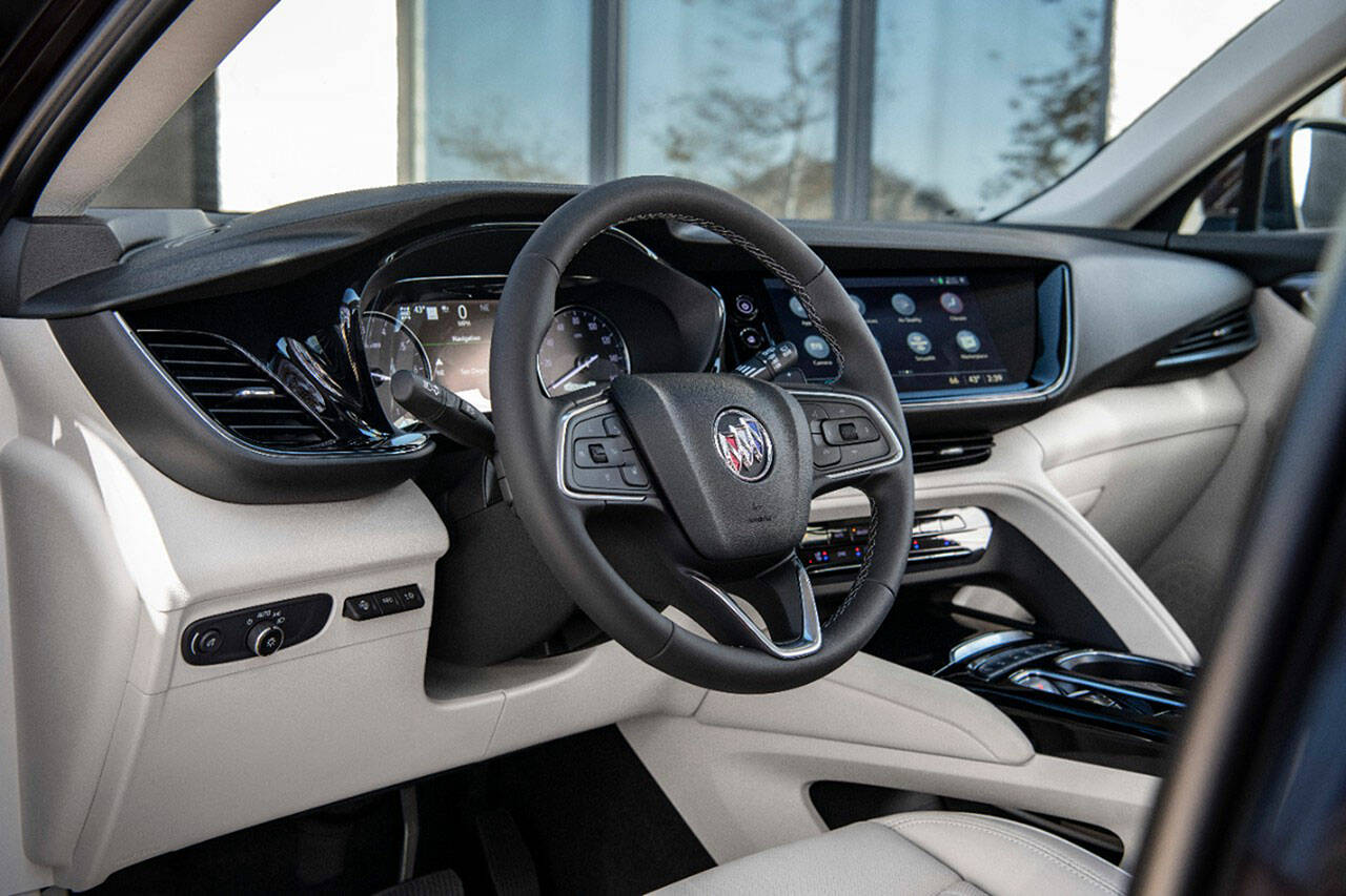The 2022 Buick Envision infotainment touchscreen is angled toward the driver for ease of use. (Buick)
