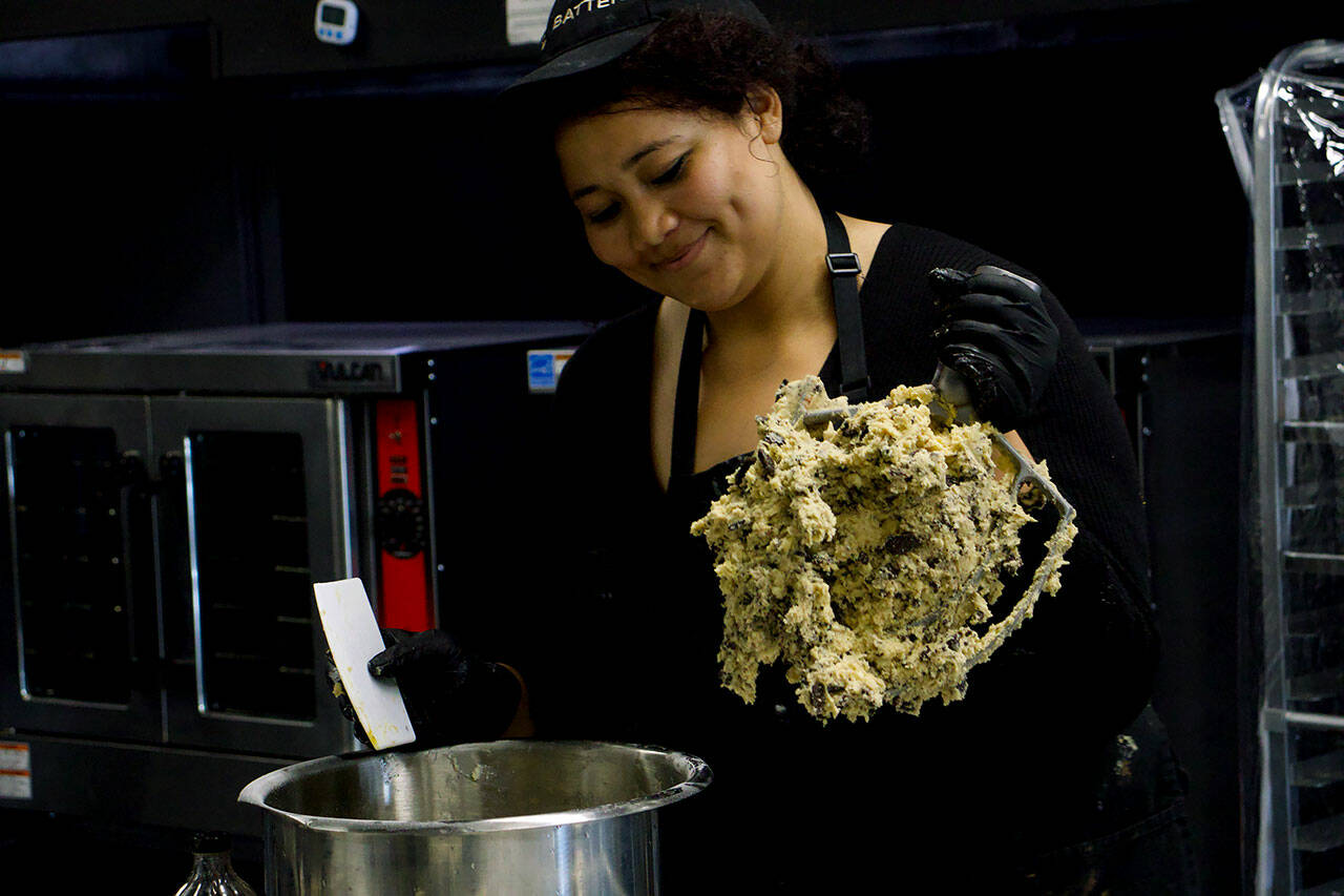 Autumn Covington makes all of the bakehouse’s six-ounce cookies. (Rachel Rosen / Whidbey News-Times)