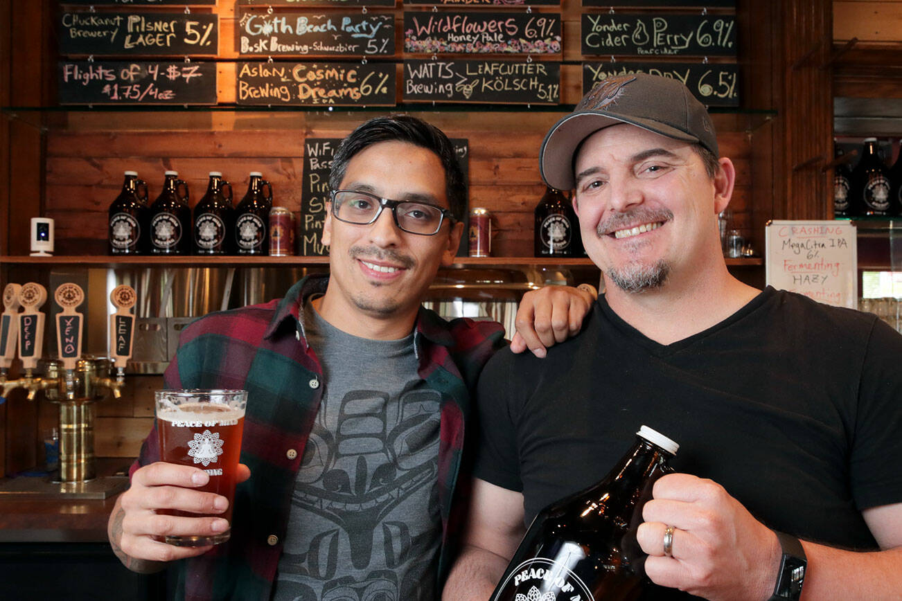 Jordan and Brandon Molina at the newly opened Peace of Mind Brewing Tuesday afternoon in Lynnwood, Washington on September 13, 2022. (Kevin Clark / The Herald)