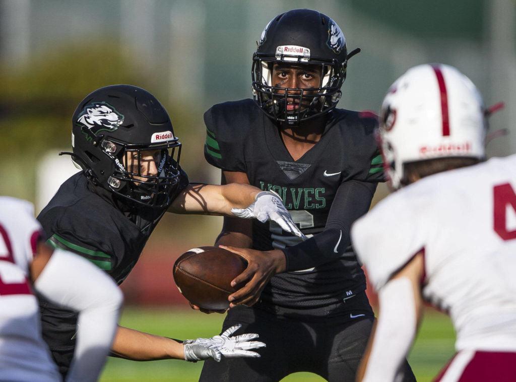 Jackson’s Edonyas Abebe passes off the ball during the game against Cascade on Friday, Sept. 23, 2022 in Everett, Washington. (Olivia Vanni / The Herald)
