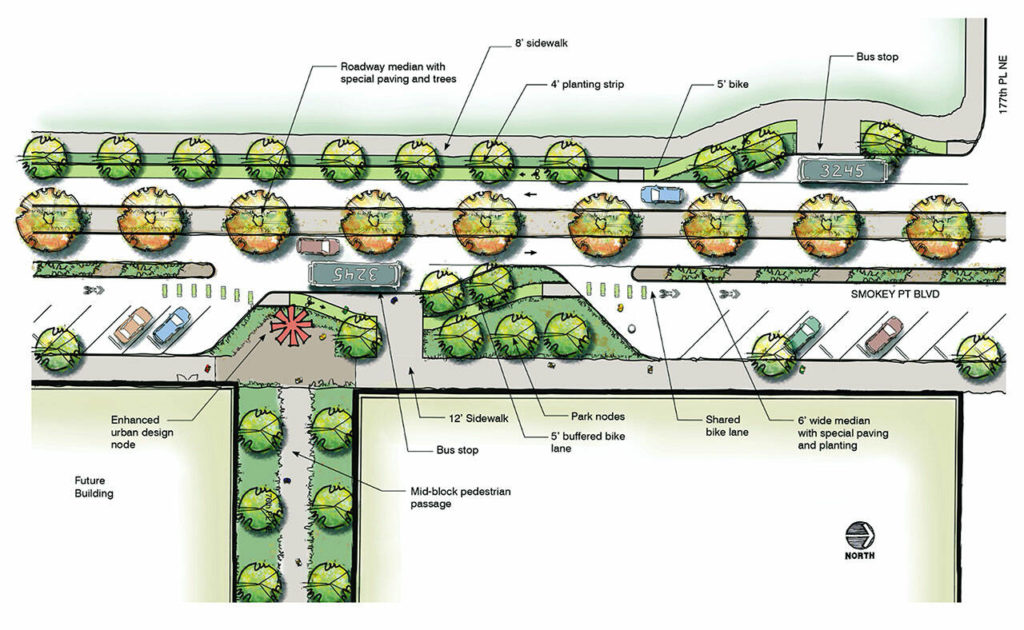 Cyclists would share a lane with cars on portions of the road, according to concept drawings. (City of Arlington)
