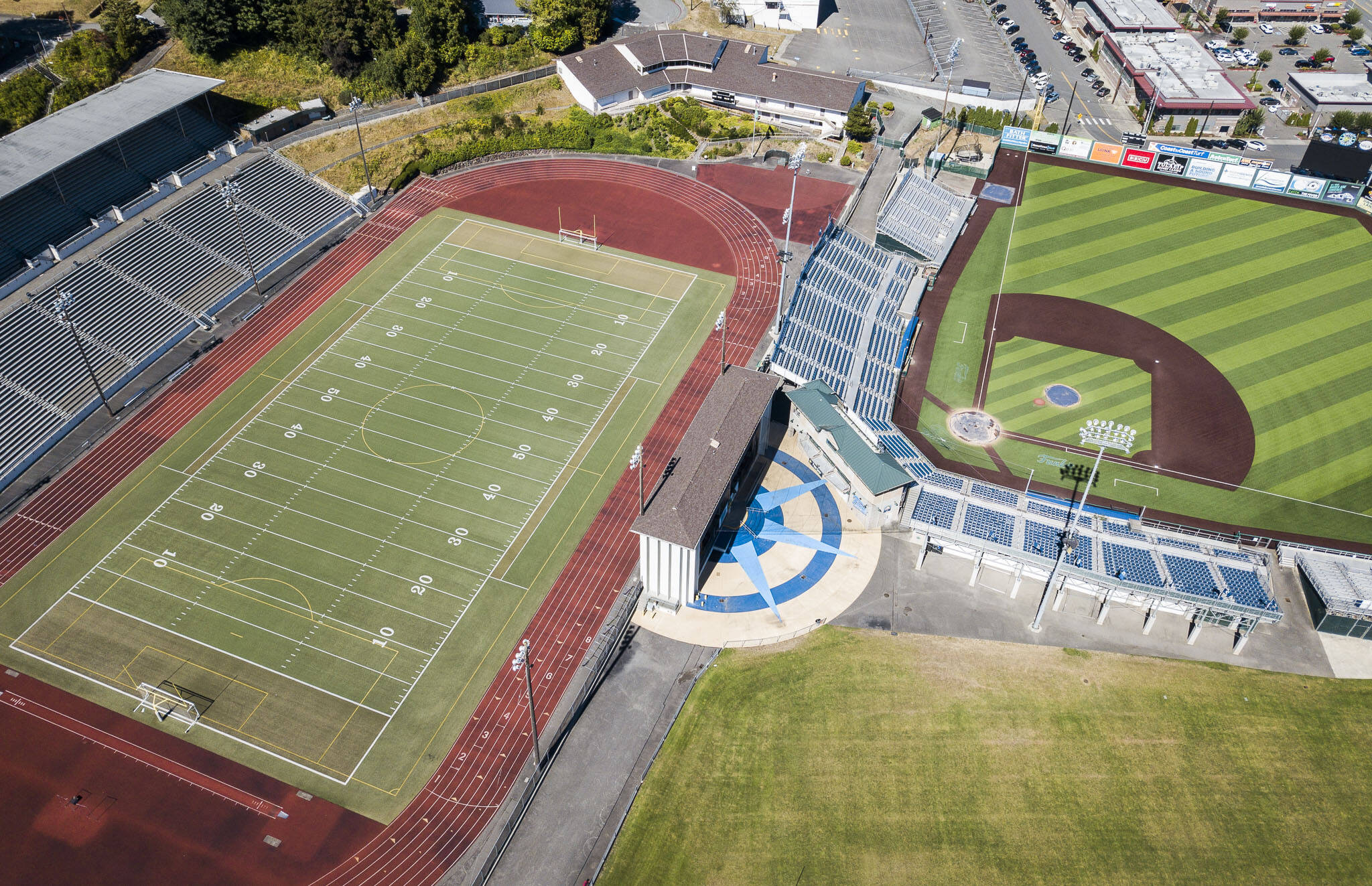 Everett Memorial Stadium and Funko Field on Sept. 2, in Everett. (Olivia Vanni / The Herald)