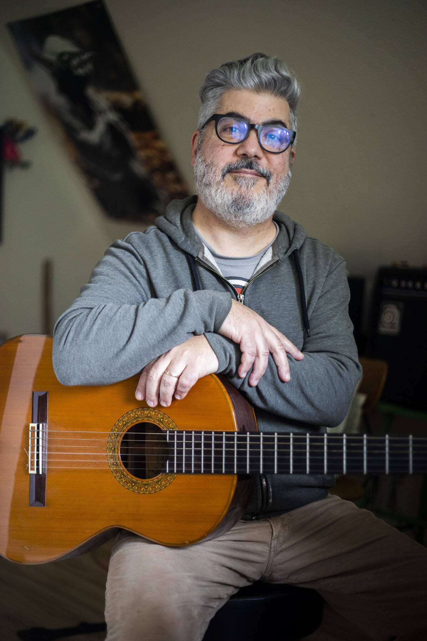 Musician Phil Spirito at his home in Monroe. (Olivia Vanni / The Herald)