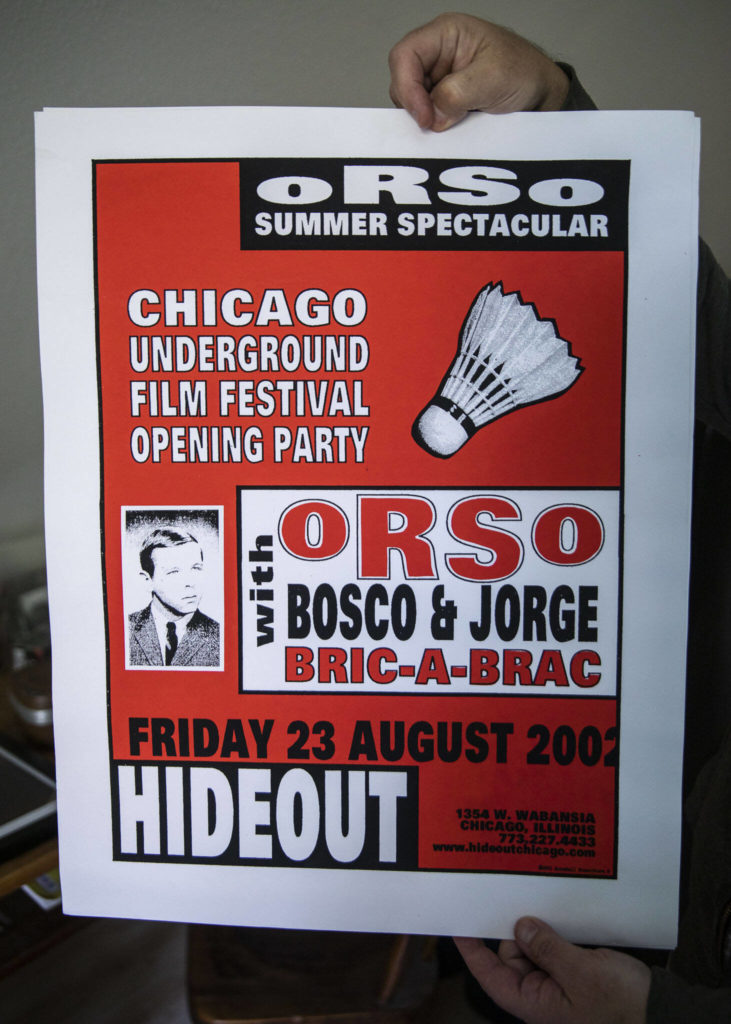 One of the many oRSo screenprint posters that Spirito has in his home in Monroe. He started oRSo after Rex disbanded, but is now going back on tour with Rex. (Olivia Vanni / The Herald)
