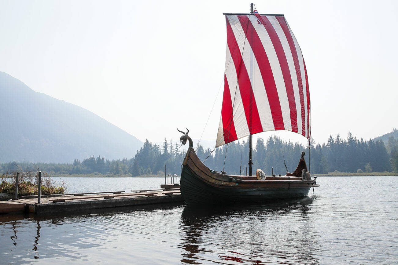 The Osa in the waters of Lake Riley at the Sons of Norway camp in Arlington, Washington on September 9, 2022. (Kevin Clark / The Herald)