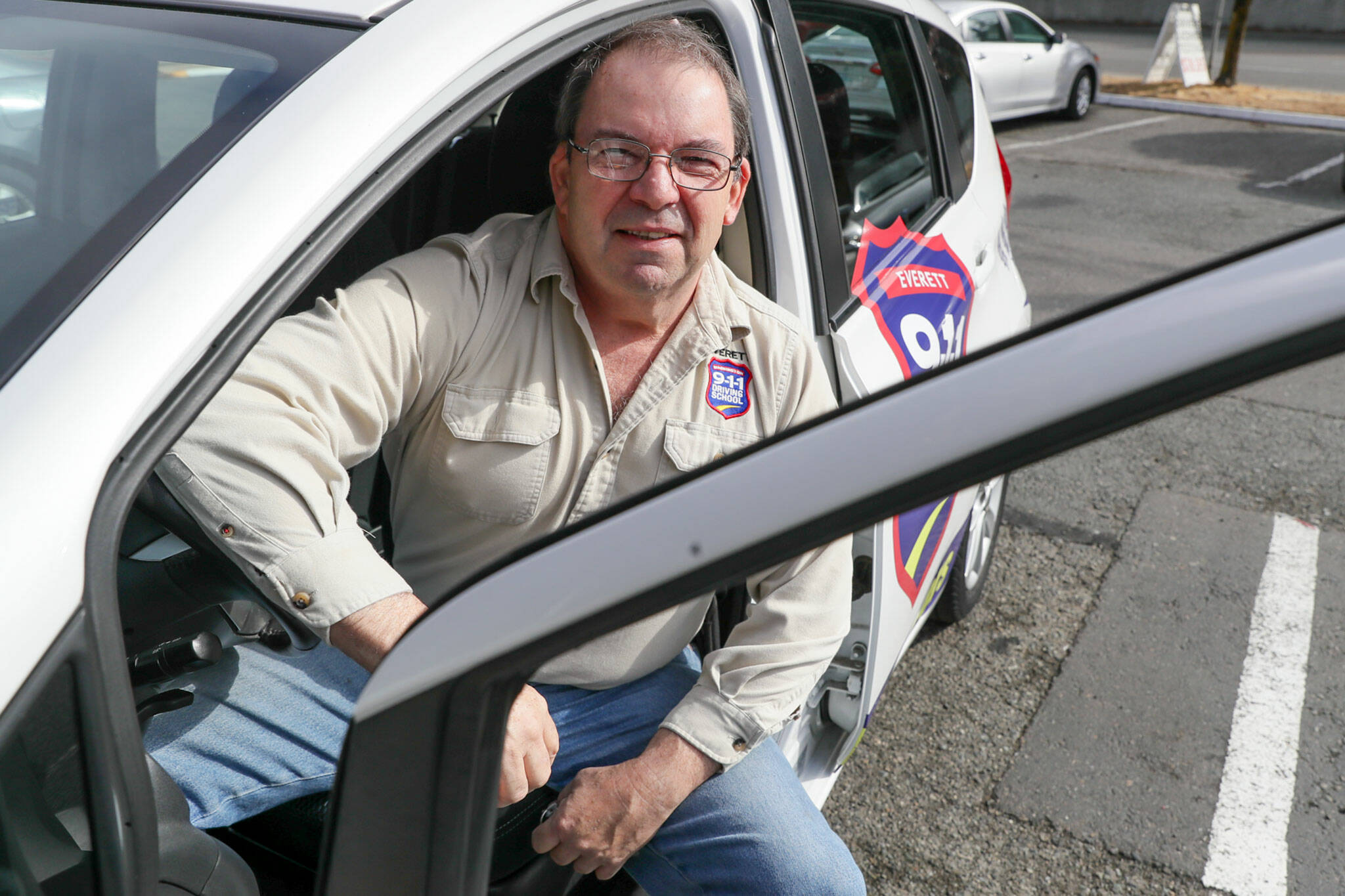 Frank McCahill, owner and instructor, of Everett 911 Driving School, on Sept. 29, in Everett. (Kevin Clark / The Herald)