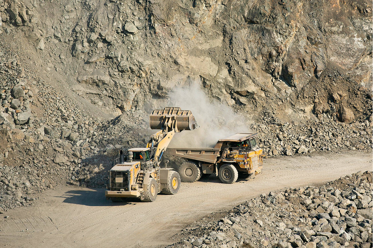 Mining operations are underway at Cadman, Inc. sand and gravel mine on Monday, Oct. 3, 2022, in Granite Falls, Washington. (Ryan Berry / The Herald)