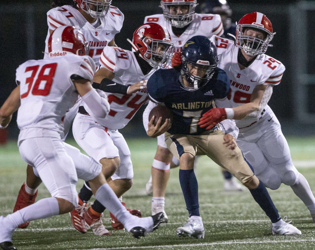 Stanwood’s defense held Arlington to just 207 total yards. (Olivia Vanni / The Herald)
