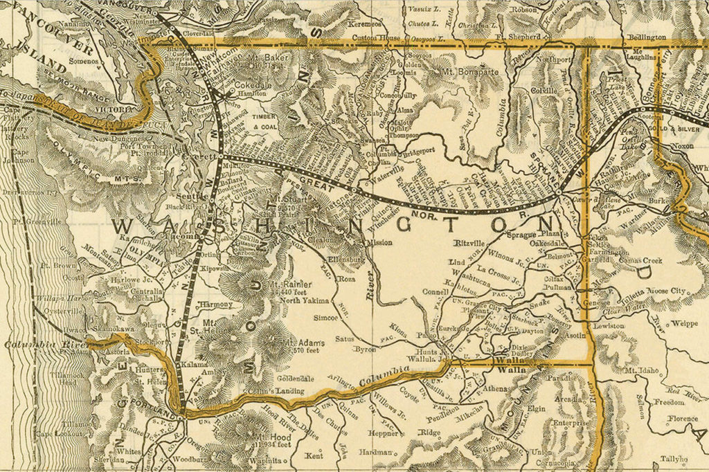 A map from around 1893 depicting the completed route of the Great Northern Railroad. (Contributed by Kyle Kegley)
