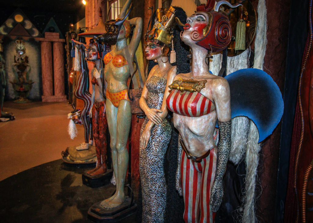 Some of Jerry Wennstrom’s most recent sculptures, which are fully recognizable figures of tall, slim women in various active states. (David Welton)
