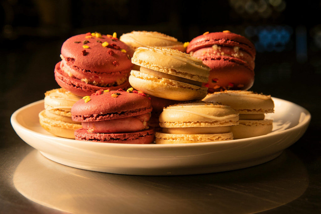 Two types of macarons sit on a dish on Oct. 17, at House Balthazar in Monroe. Lisa Laidlaw uses local ingredients for all of her creations. (Ryan Berry / The Herald)
