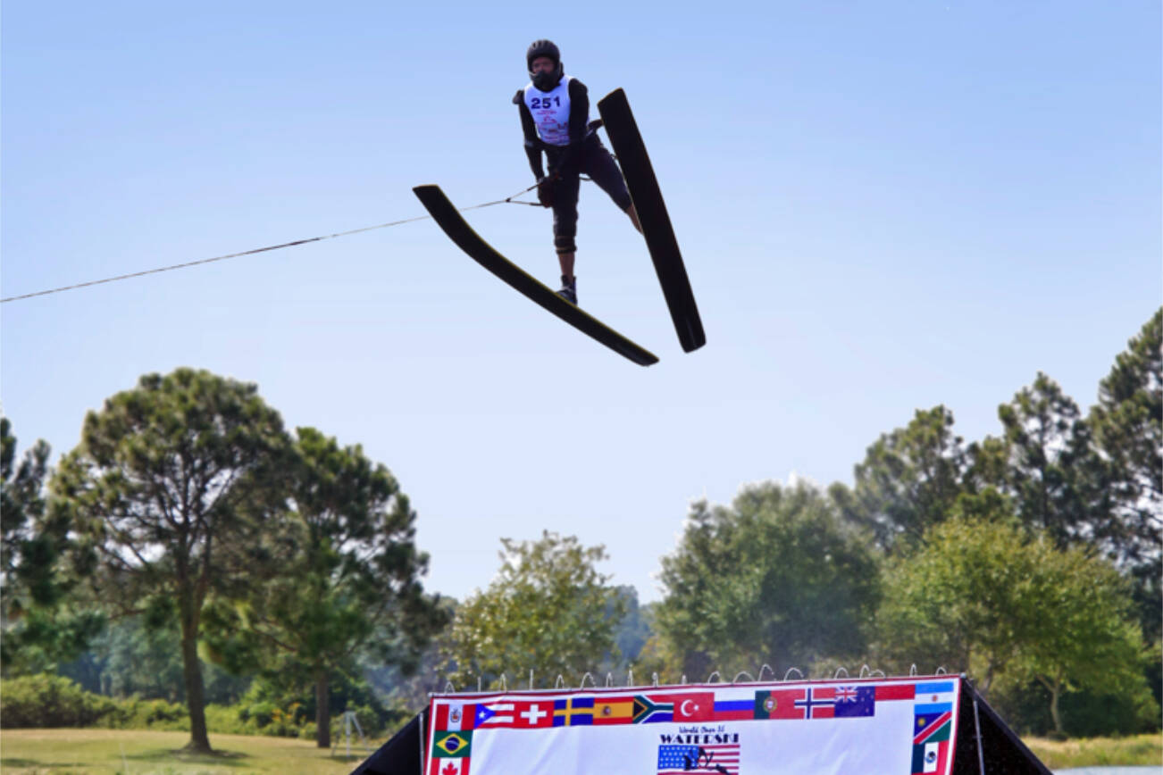 Everett High School graduate Steve Miller claimed the Over 65 Men’s Overall championship at the 2022 IWWF World Over-35 Waterski Championships, held Sept. 12-18 on Baurech Lake in France. (Photo provided by Steve Miller)