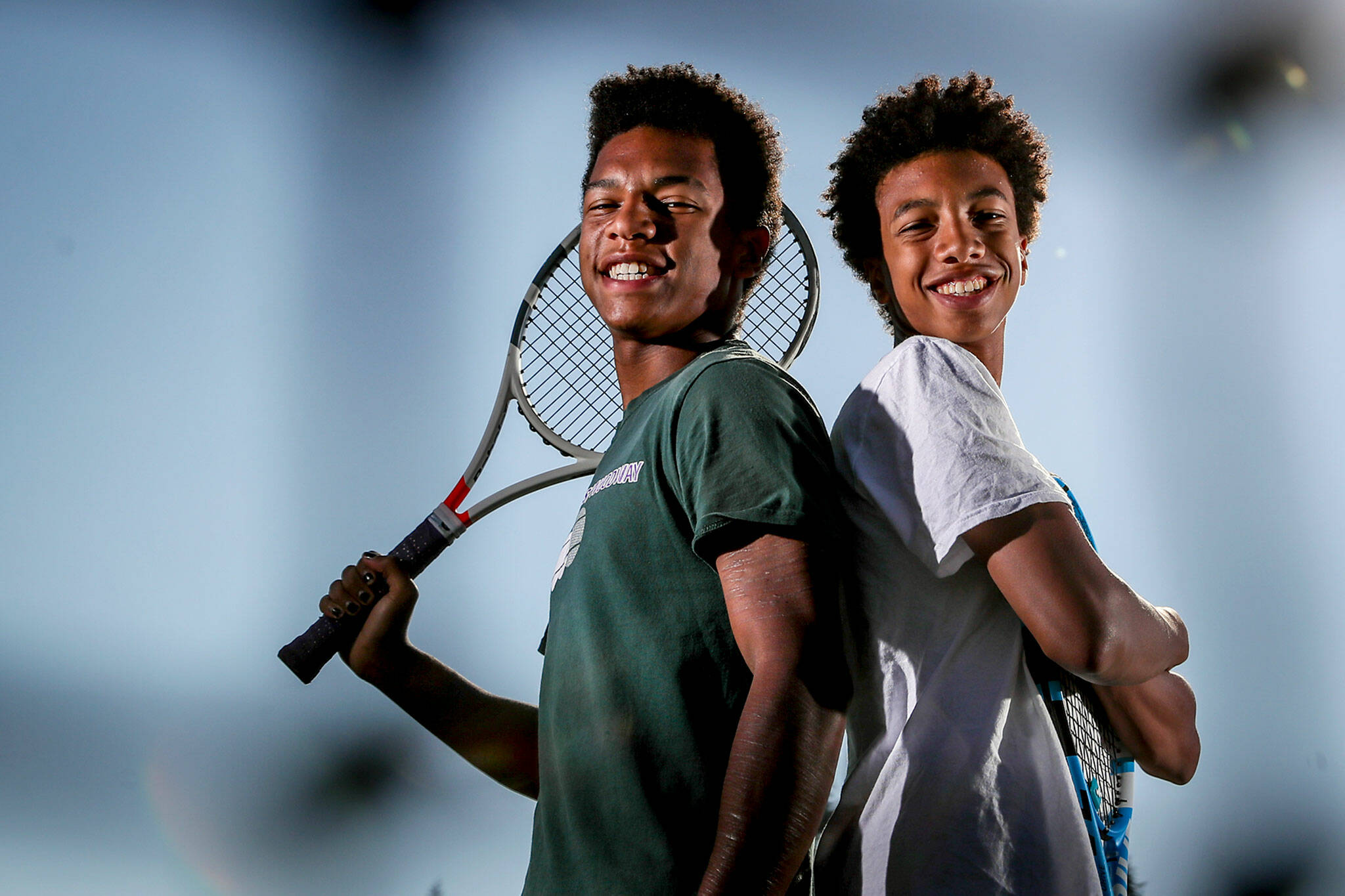 Brothers Russell Anderson, left, and Steven Anderson are returning state qualifiers and are among the top players at Edmonds-Woodway High School in Edmonds, Washington on October 13, 2022. (Kevin Clark / The Herald)