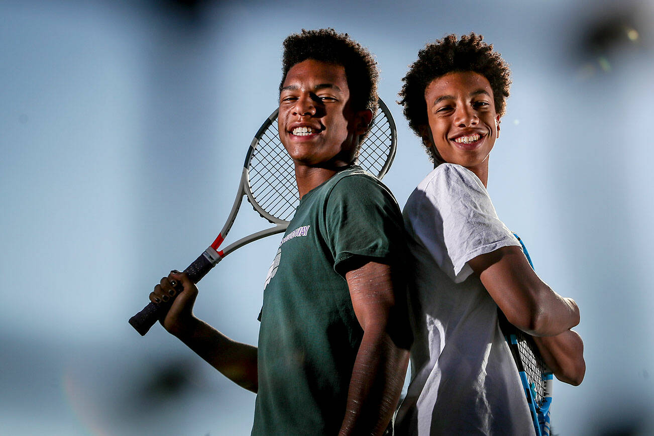 Brothers Russell Anderson, left, and Steven Anderson are returning state qualifiers and are among the top players at Edmonds-Woodway High School in Edmonds, Washington on October 13, 2022. (Kevin Clark / The Herald)