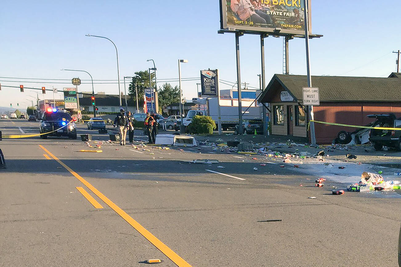 One person was killed Tuesday in a collision near Rucker and 41st in Everett. (Everett Police Department)