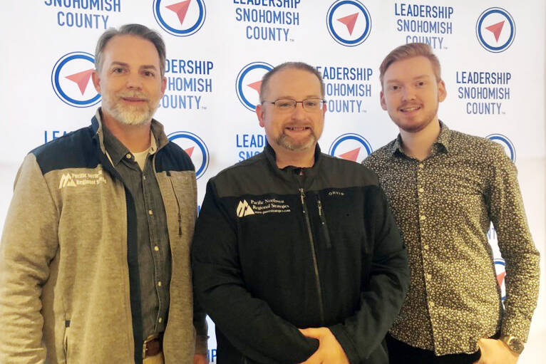 From left, Jay Hix Jones, Josh Estes and Connery Glans at Snohomish County Leadership Day Oct. 21. The three, with Sean O Sullivan, are the driving force behind PNWRS Partners. Photo courtesy PNWRS