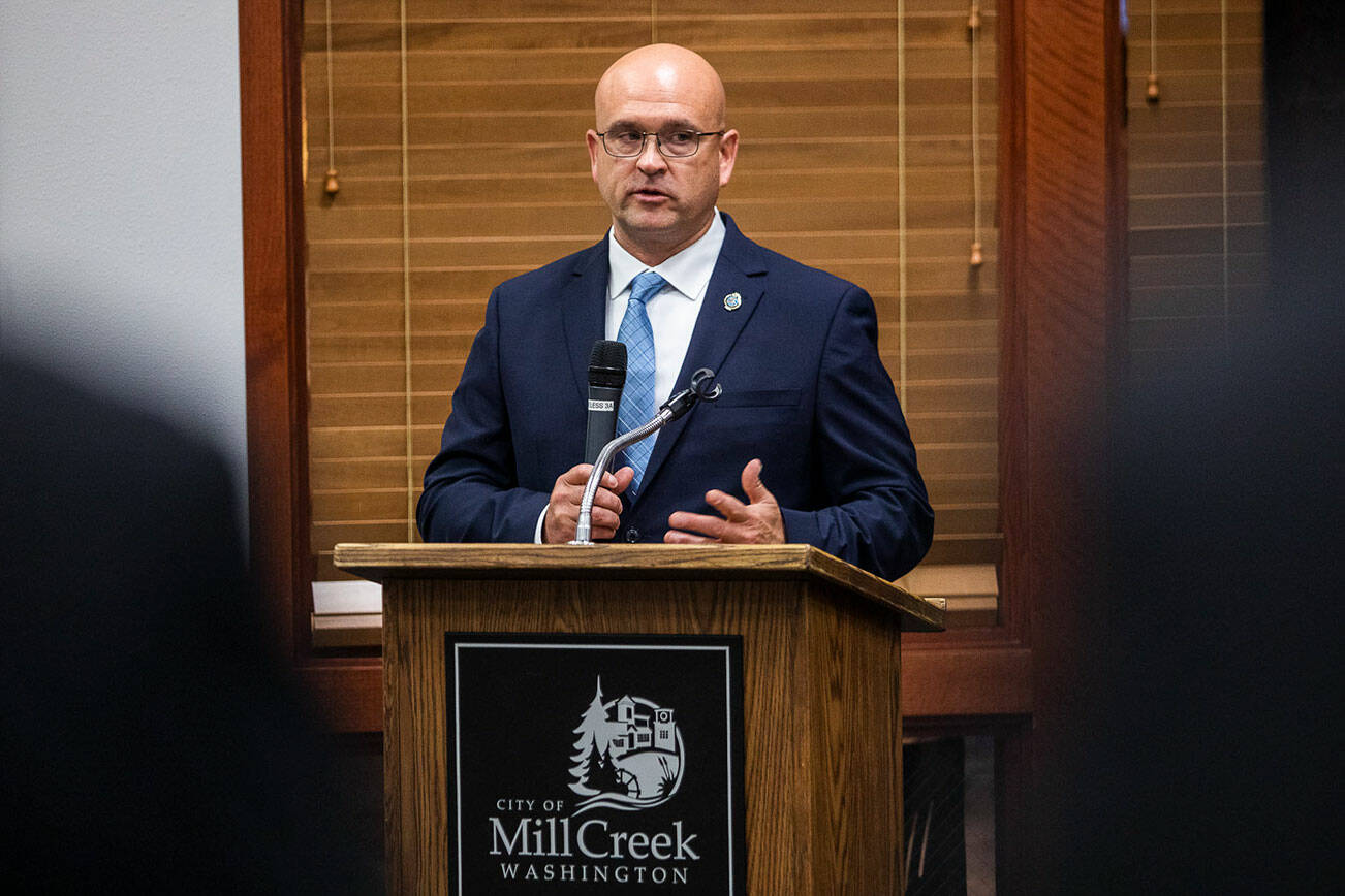 Mill Creek police chief finalist Shawn Boyle on Thursday, Oct. 27, 2022 in Mill Creek, Washington. (Olivia Vanni / The Herald)