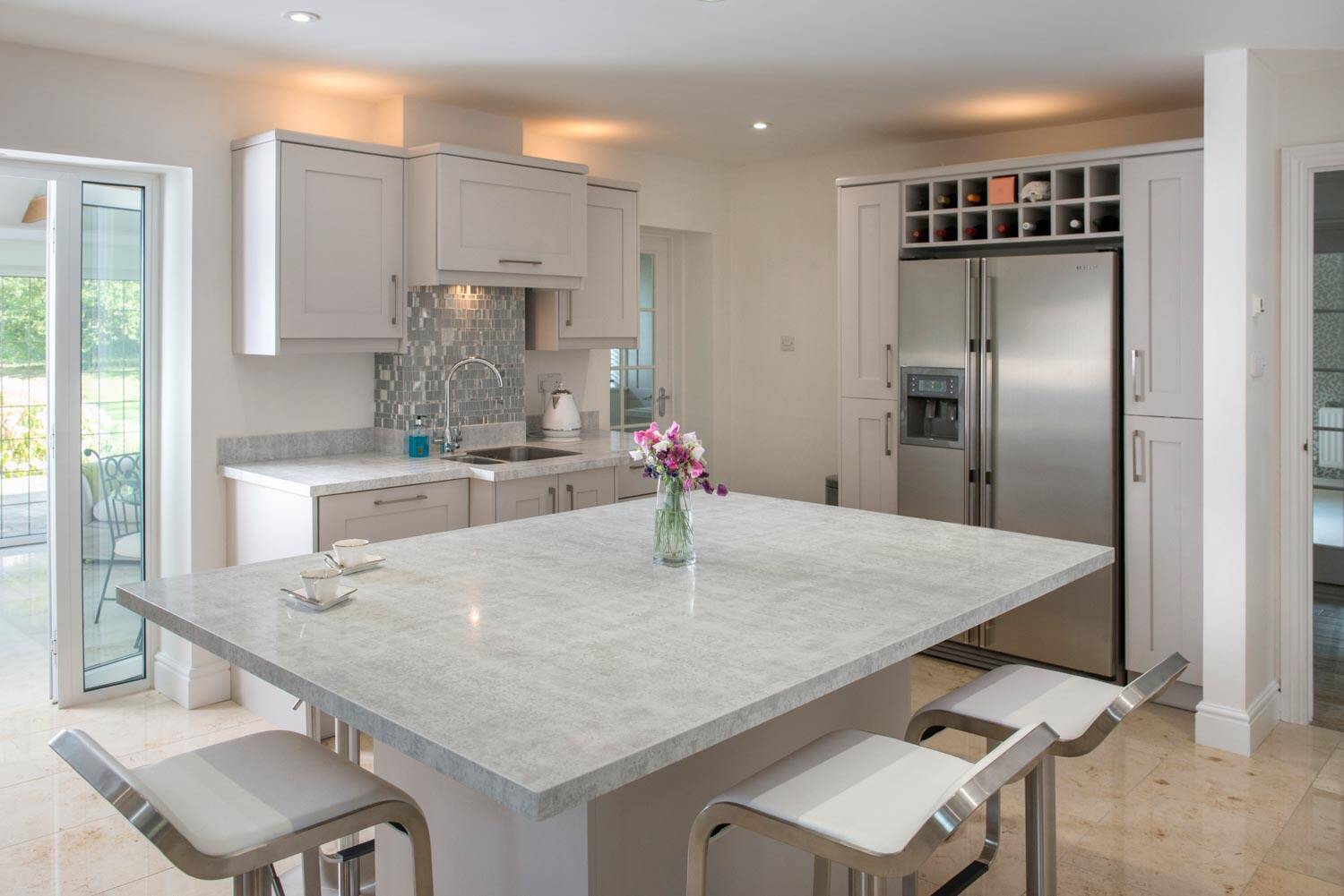 Granite Transformations crafts gorgeous, hardwearing countertops and backsplashes from glass, quartz, granite and porcelain agglomerates, mixed with a high-quality polymer resin and built-in Microban technology. Photo courtesy Granite Transformations