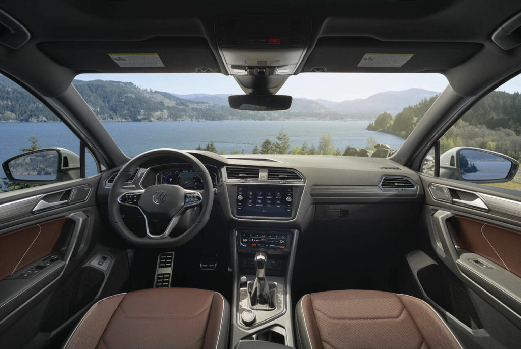 The 2022 Volkswagen Tiguan’s top model SEL R-Line interior is shown here. (Volkswagen)
