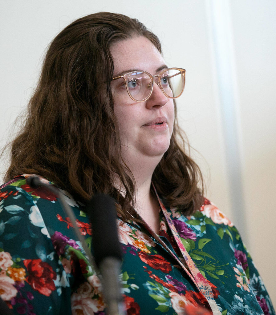 Nicole Daugherty, operations manager at the Medical Examiner’s Office, addresses the media during a press conference identifying Othaniel Philip Ames as the previously unidentified “Stilly Doe” on Thursday at the Snohomish County Administration Building East in Everett. (Ryan Berry / The Herald)
